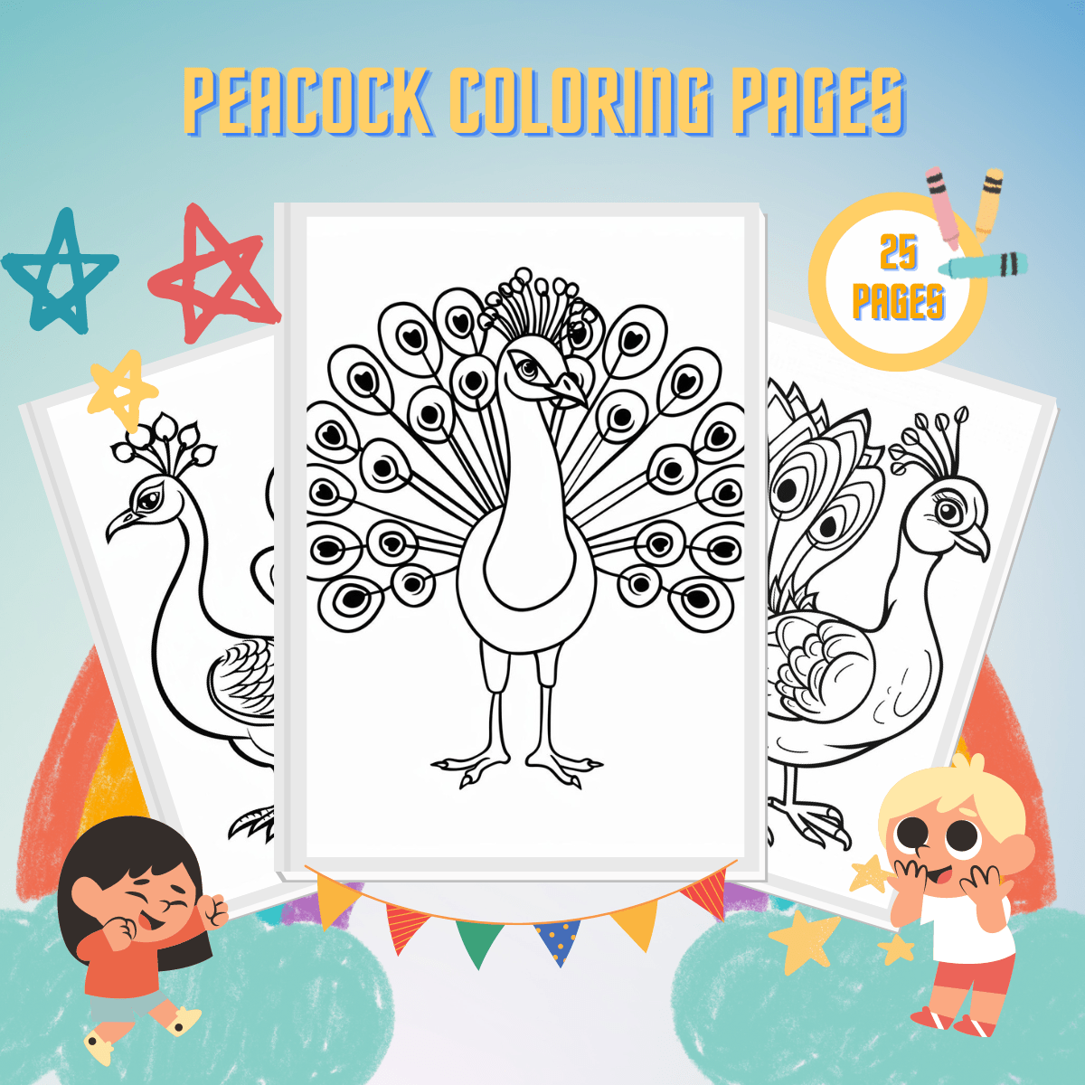 26 dibujos de pavo real para colorear para niños Imprimibles Gratis