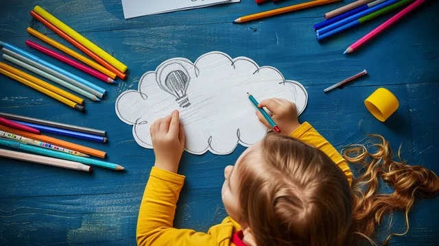 A child coloring a picture to tell a story