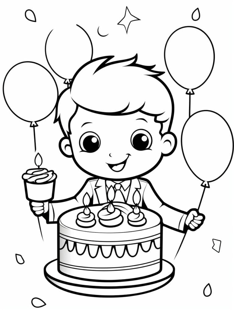  33 Happy Birthday-ausmalbilder – kostenlose PDF-Druckvorlagen Illustration 