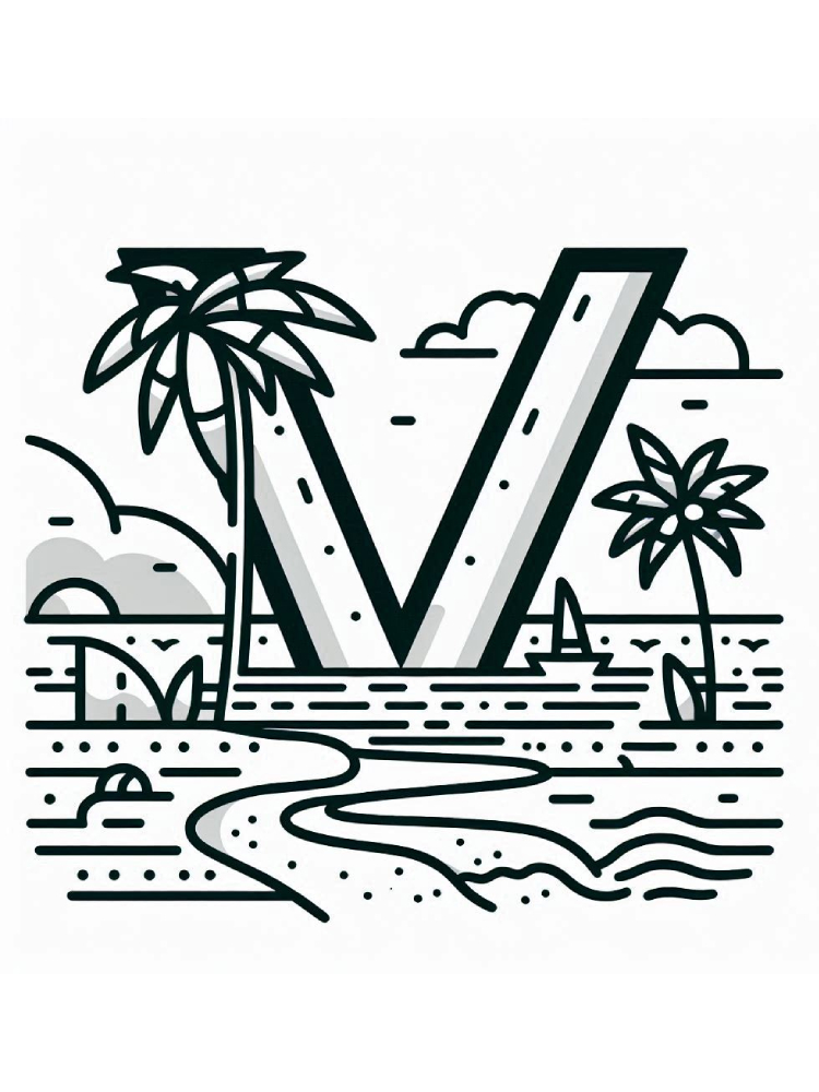 Letter V Coloring Pages 20 hard V is Vacation Scene coloring pages