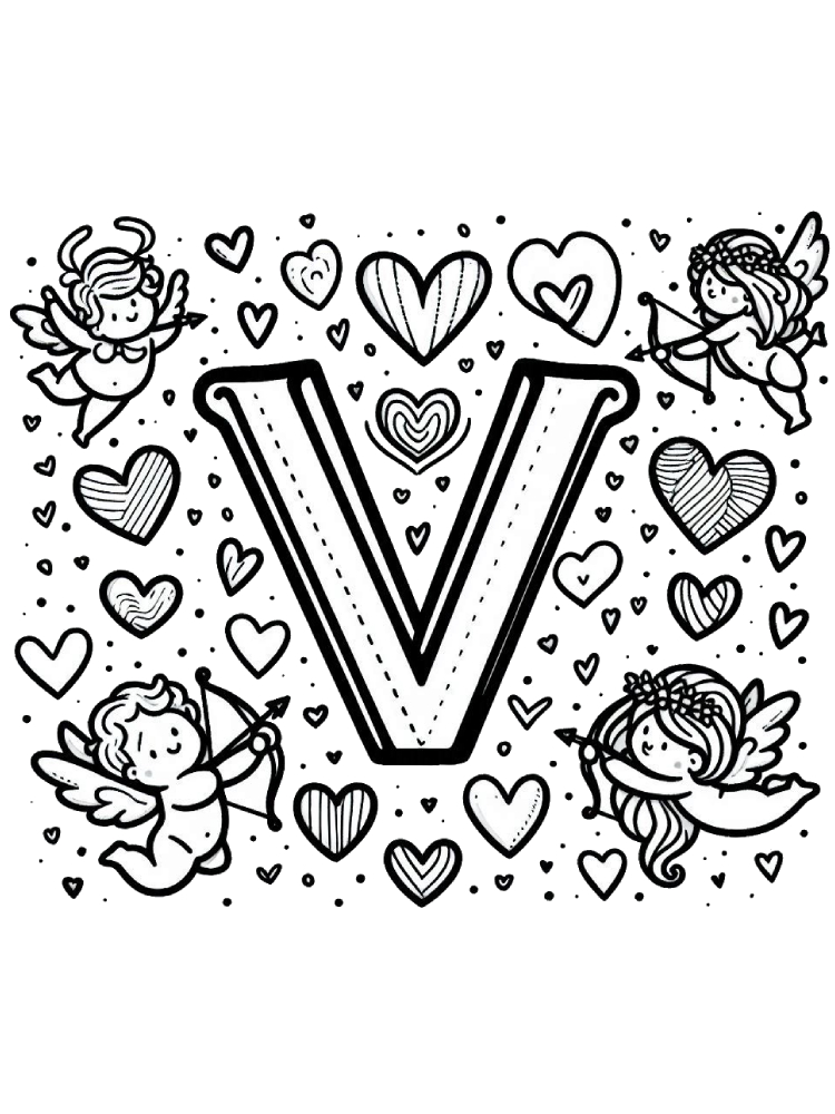 Letter V Coloring Pages 19 V is Valentine’s Hearts coloring pages for adults pdf