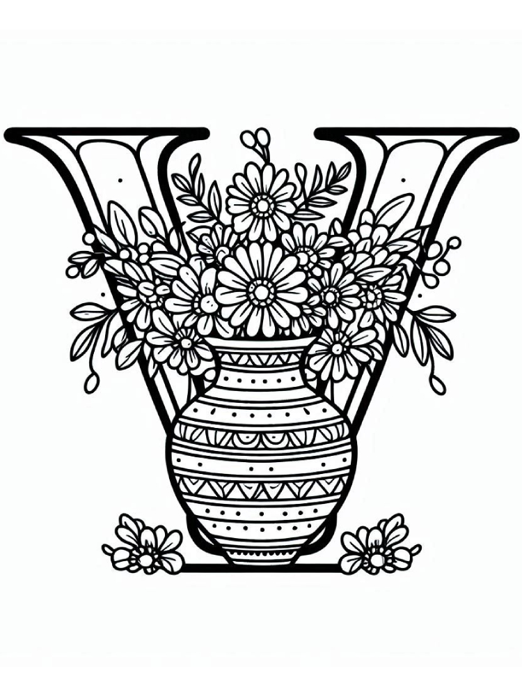 Letter V Coloring Pages 14 free printable V is Vase coloring pages for adults