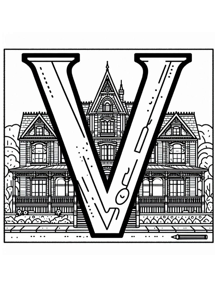 Letter V Coloring Pages 8 V is Victorian House coloring pages printable free