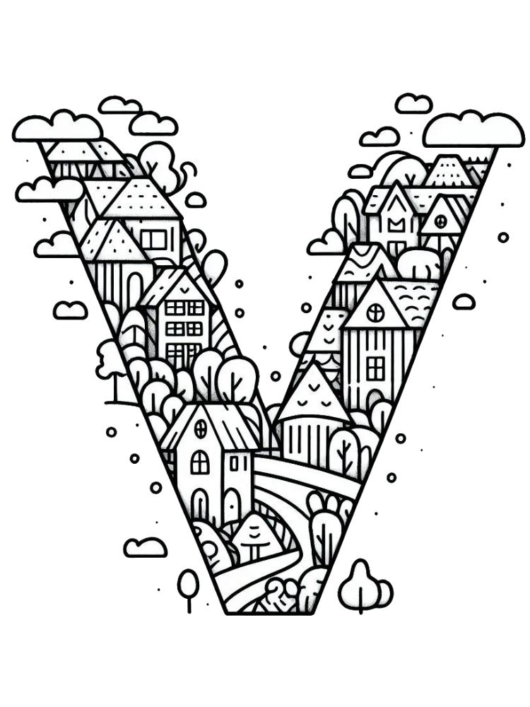 Letter V Coloring Pages 6 V is Village coloring pages for adults easy