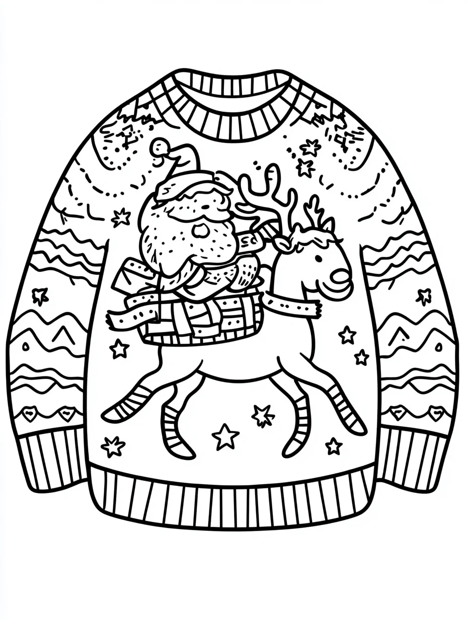 Ugly Christmas Sweater coloring pages for adults easy